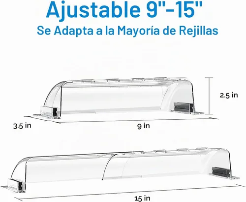Vista 3 de Paquete de 2 deflectores de ventilación ajustables, deflector transparente de 9 a 15 pulgadas para registros de techo, piso, pared lateral (2)