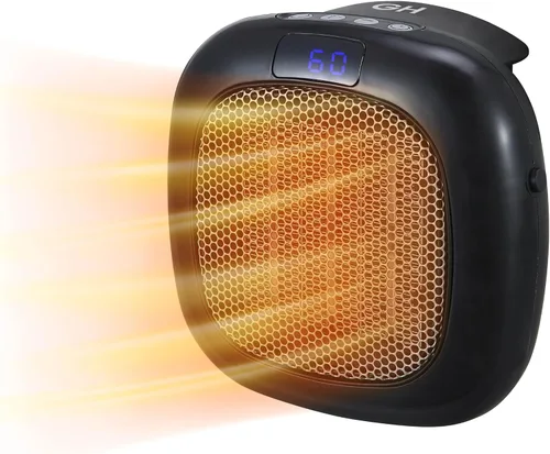Vista 2 de Good Housekeeping - Calentador de pared mini para interiores con termostato y control remoto, 750 W, negro