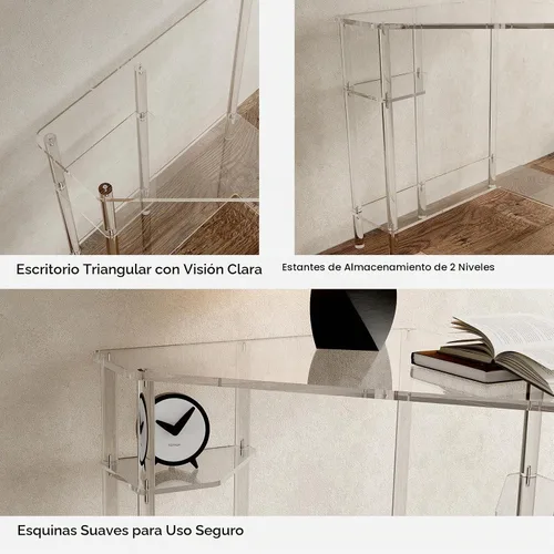 Vista 4 de Eglaf Escritorio esquinero triangular acrílico, 90 grados, escritorio