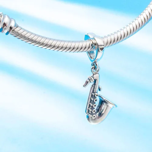 Vista 3 de ABUN Love Music - Abalorios de plata de ley 925 para saxofón, para pulsera de cadena de serpiente de 0.118 in, Plata esterlina