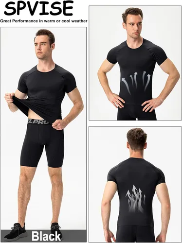 Vista 2 de SPVISE Paquete de 2 o 4 camisetas de compresión de manga corta para hombre, camisetas de entrenamiento, gimnasio, camiseta deportiva de capa base