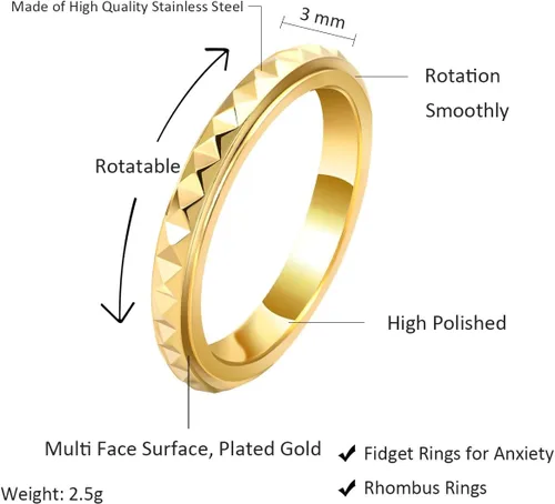 Vista 2 de Nanafast Anillos de ansiedad de acero de titanio de 0.118 pulgadas para mujeres y hombres, anillos multifacéticos para ansiedad, anillos giratorios