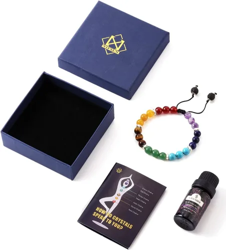 Vista 9 de 7 Chakra Bracelet Real Crystal Stone Beads Essential Oil Set Yoga Meditation Protection Lava Rock Jewelry Gifts for Women Men