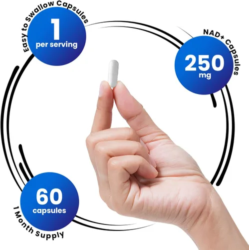 Vista 3 de Genex Formulas NAD+ 250mg porción 60 cápsulas de nicotinamida adenina dinucleótido (NAD+ real no es un precursor) (1)