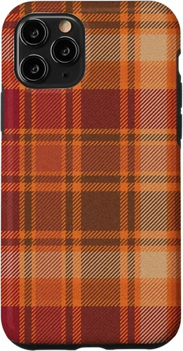 Vista 27 de iPhone 16 Vintage Halloween Naranja Rojo Plaid Otoño Calabazas Caso
