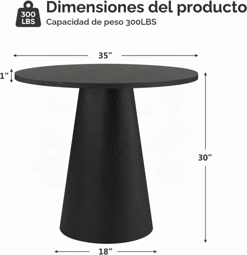 Vista 2 de Mesa de comedor redonda de madera para 2-4, mesa de cocina moderna
