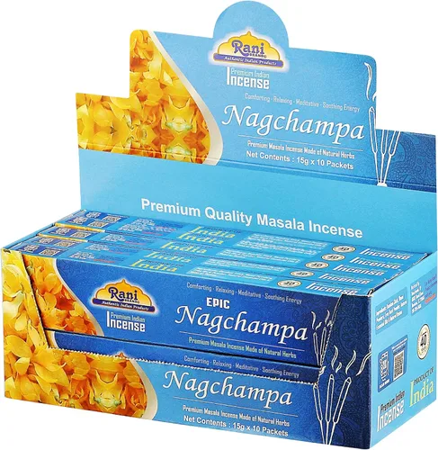 Vista 3 de Rani Brand Authentic Indian Products Epic Nagchampa Incienso (0.53 oz x 10 paquetes, total 100 varillas) para Puja, meditación y fragancia casera