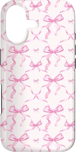 Vista 32 de Cintas y lazos estéticos rosas para iPhone 16 en estuche de acuarela