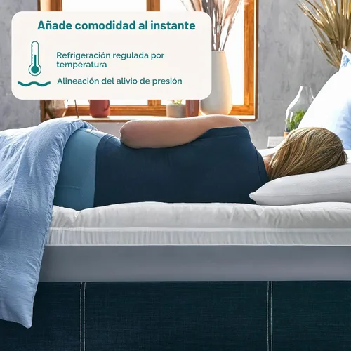 Vista 2 de Sleep Innovations Cooling Comfort - Cubrecolchón de espuma viscoelástica de gel de doble capa, 4 pulgadas, tamaño matrimonial, funda de almohada