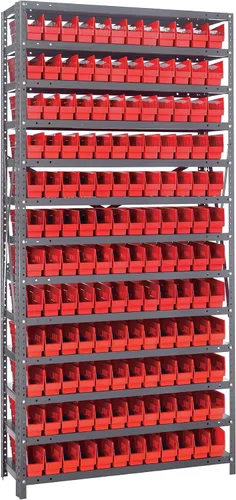 Vista 540 de Quantum QSBU-245BK Heavy Duty Shelving Unit with (7) Shelves and (24) QUS245 Black Bins for Garage Warehouse Storage Distribution 400 lb Load