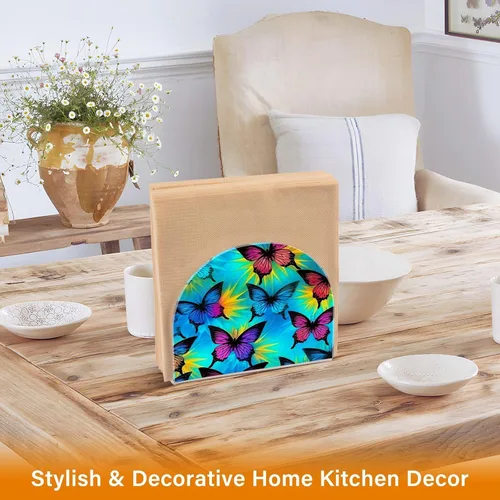 Vista 5 de Servilletero con diseño de mariposa azul y morado para mesas, servilleteros de acrílico transparente, servilleteros de cóctel para cocina