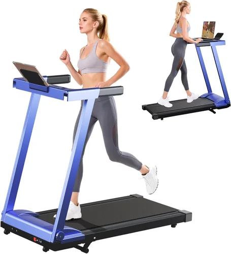 Vista 8 de DeerRun Caminadora plegable para el hogar con 6% de inclinación manual y manubrio, almohadilla plegable compacta para caminar, trotar y correr
