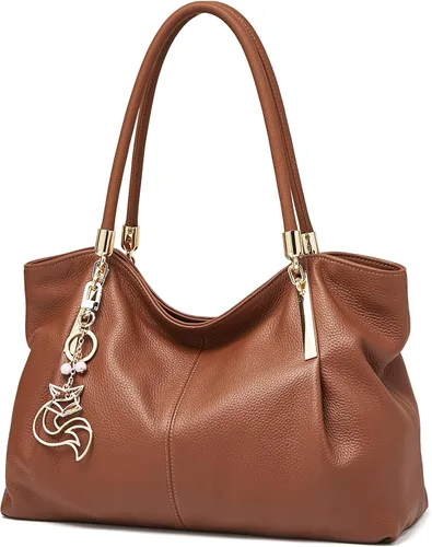 Vista 9 de FOXLOVER Bolso de mano de cuero genuino de gran capacidad para mujer, bolsos de diseñador para hombro, bolsos grandes minimalistas