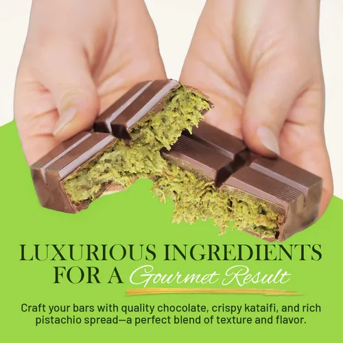 Vista 4 de Kit de DIY para Barra de Chocolate de Dubái – Incluye molde, 12.3 oz de obleas para derretir, 3.5 oz de kataifi, 7 oz de crema de pistacho – Kit