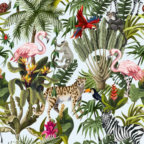 Vista 9 de VEELIKE Papel tapiz autoadhesivo de animales de selva oscura para despegar y pegar, papel tapiz de pájaros exóticos tropicales de 17.7 x 118