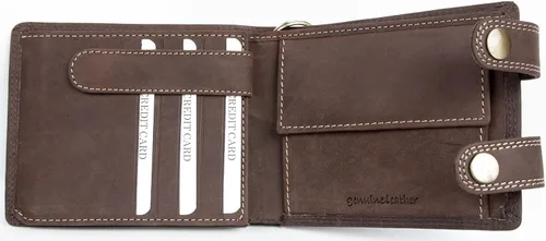 Vista 2 de FLW Cartera de cuero genuino marrón para hombre con cadena de 20 pulgadas de largo para colgar, Marrón, Cartera grande