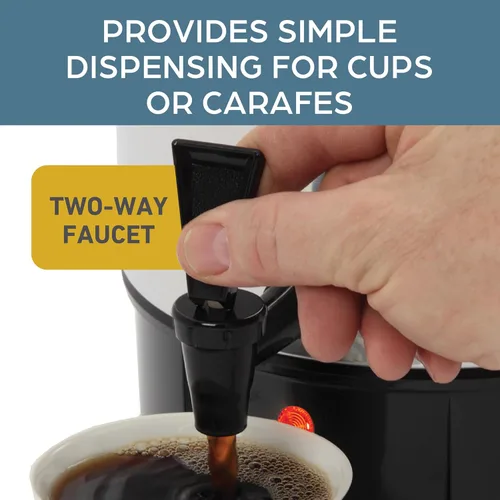 Vista 3 de Cafetera West Bend de aluminio altamente pulido con control automático de temperatura, preparación de una taza por minuto y fácil limpieza. Incluye