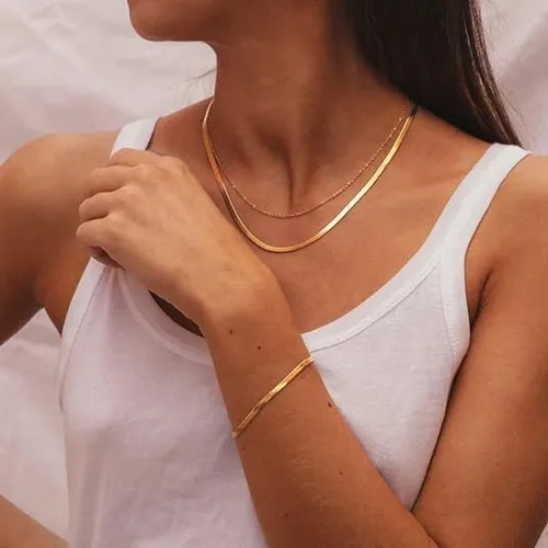 Vista 2 de Hey Harper - Collar de espiga de oro para mujer, juego de Nassau, impermeable, resistente al sudor, no se deslustra, collar de acero inoxidable
