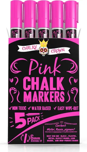 Vista 13 de CHALKY CROWN Rotulador de tiza líquida – Marcador de borrado en seco – Marcadores de tiza para letreros de pizarra, ventanas, pizarra, vidrio – Negro
