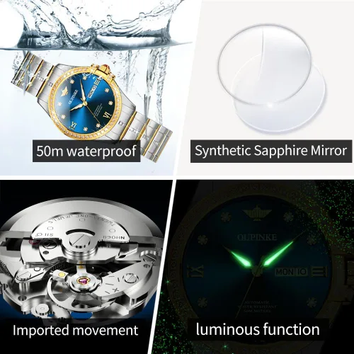 Vista 6 de OLEVS Reloj automático para mujer, de lujo, con diamantes de lujo, cuerda automática, impermeable, fecha luminosa