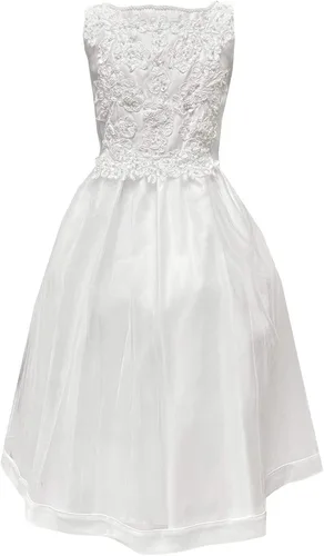 Vista 2 de Vestido de bautismo de comunión de satén blanco con apliques de cuentas