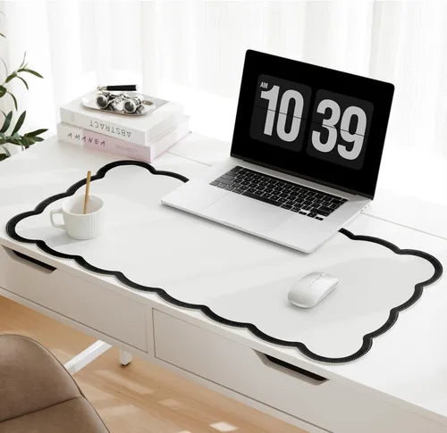 Vista 14 de Ohocut Alfombrilla de escritorio festoneada, piel sintética, rectangular para escritorio de oficina (beige, 23.6 x 13.7 pulgadas)