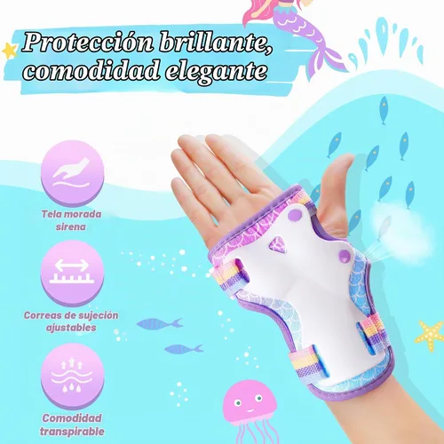 Vista 3 de Rodilleras para niños - ZOOBLISS Juego de rodilleras y coderas para bebés con protectores de muñeca para patinaje para niñas de 3 a 12 años,