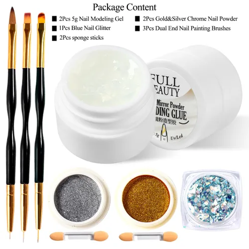 Vista 2 de Kit de gel de uñas 3D, gel esculpedor semisólido para frotar polvo de uñas cromado, pegar diamantes de imitación y pintura, geles UV que no se