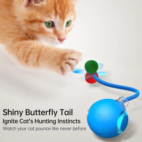 Vista 4 de Pelota de juguete interactiva para gatos, juguete inteligente con cola brillante, alivio del aburrimiento activado por movimiento para gatos