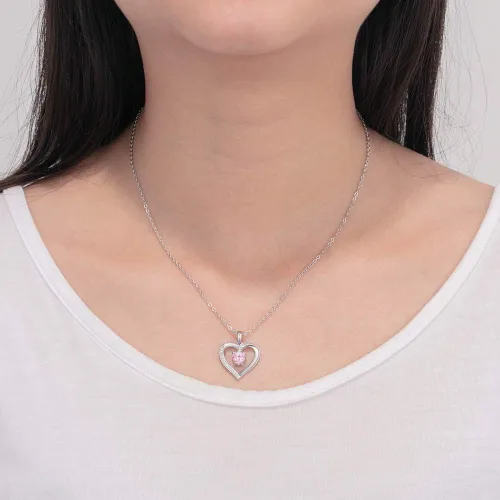 Vista 7 de Collares con colgante de corazón de amor para mujer, hechos con piedra natal de imitación, joyería de compromiso personalizada para ella