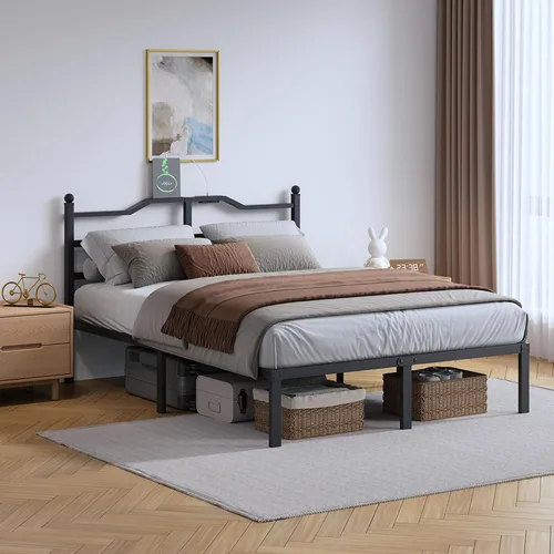 Vista 8 de SHOANED Marco de cama de metal de 14 pulgadas - Marco de cama de tamaño completo resistente con cabecero, plataforma de listones de acero básico