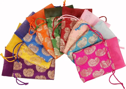Vista 7 de Touchstone Preciosas bolsas de regalo reutilizables, respetuosas con el medio ambiente, brocado de cachemira con cordón grande para cumpleaños