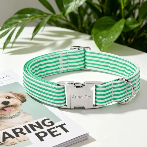 Vista 362 de Aring Pet Collar de algodón, ligero y ajustable, con hebilla de liberación rápida, para perros pequeños, medianos y grandes, para cachorros, S, Hoja