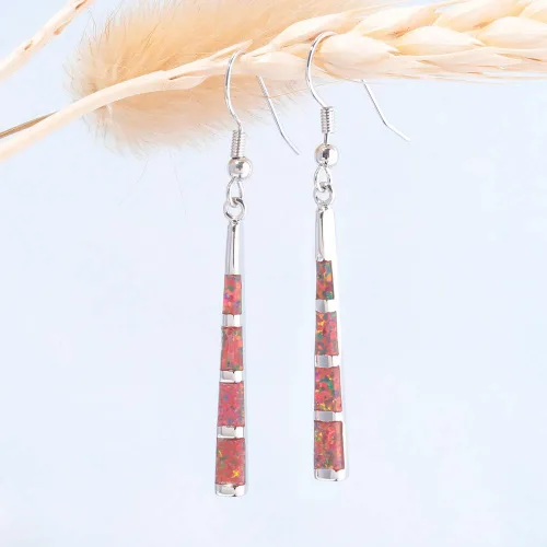 Vista 5 de CiNily Aretes colgantes de ópalo chapados en plata u oro, aretes de barra colgantes de ópalo para mujer, aretes de gemas de 2 18 pulgadas