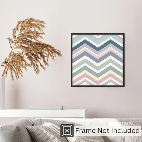 Vista 5 de Ethan Taylor Abstract Wall Art Prints Unframed Square Posters 'Retro 70s Hippie Chevron Pattern II' Retro Home Décor for Living Room, Bedroom