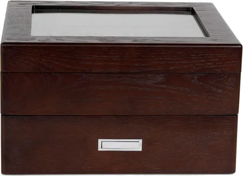 Vista 2 de Tech Swiss Caja de reloj para 20 compartimentos grandes de madera maciza de grano expreso marrón