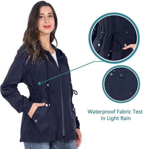 Vista 3 de JTANIB Chubasquero para mujer mezcla de colores ligera impermeable rompevientos con capucha