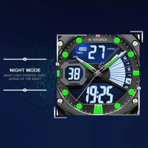 Vista 5 de NAVIFORCE Relojes digitales militares para hombre analógicos de cuarzo resistente al agua luminoso reloj deportivo de cuero multifuncional