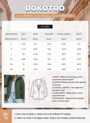 Vista 5 de Dokotoo - Chaqueta de invierno acolchada con cremallera para mujer (S-XXL, sin capucha)