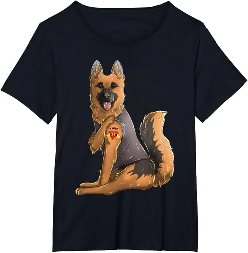 Vista 28 de Camiseta de perro con tatuaje de pastor alemán I Love Mom para el día de la madre, Negro, S