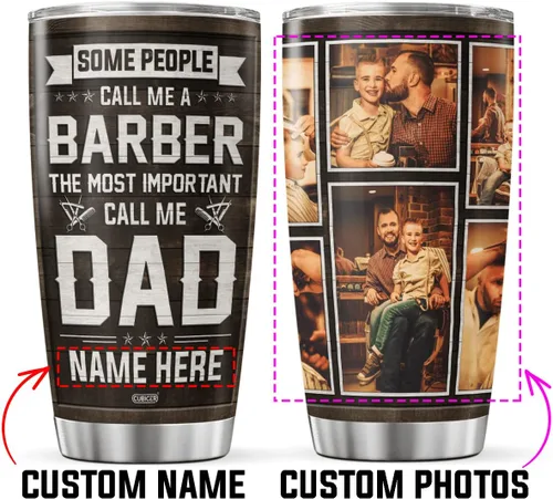 Vista 2 de CUBICER Vasos de café personalizados, taza de viaje de peluquero para papá, papá, abuelo, hombres, taza de acero inoxidable, fotos personalizadas