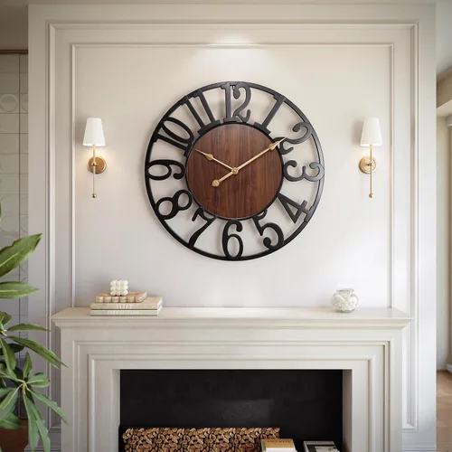Vista 12 de Reloj de pared grande de 24 pulgadas, relojes de pared metálicos con números arábigos extragrandes para decoración de sala de estar, dormitorio