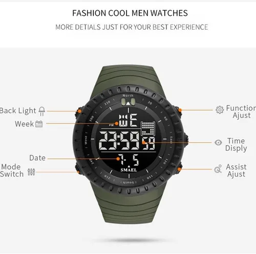 Vista 3 de SMAEL Relojes digitales para hombre, de lujo, impermeables, modernos, con fecha, LED, cronógrafo, electrónicos, 1237