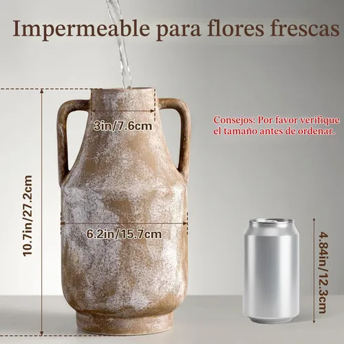 Vista 8 de Florero de cerámica con asas, jarrones rústicos de 11 pulgadas de alto para terracota (1-Terracotta/10.7")