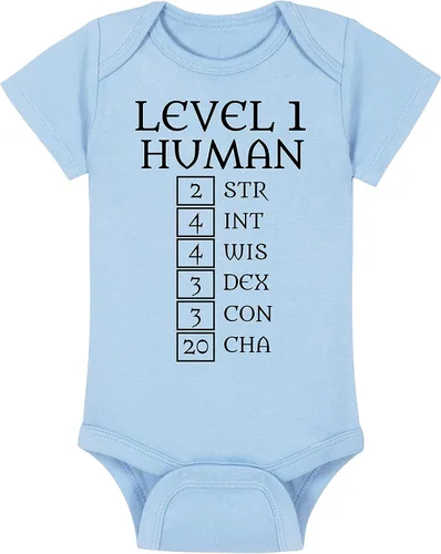 Vista 26 de Level 1 Human with Ability Scores - Gaming Baby Onesie - Hat - Blanket - Bib Package Combinations