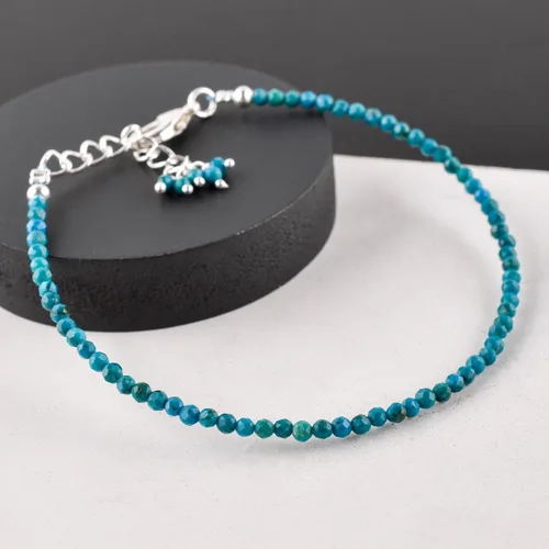 Vista 16 de Natural Gemstone Micro Beads Dainty Bangle Bracelet, Handmade Birthstone Jewelry, Healing Chakra Crystals, Silver Plated 8 inch, Birthday Gift for