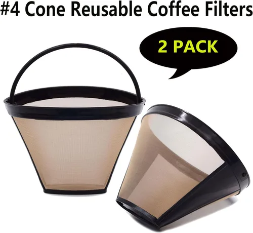 Vista 7 de Filtros de café reutilizables de cono #4 de cesta de repuesto para máquinas de café Cuisinart (2 filtros reutilizables)