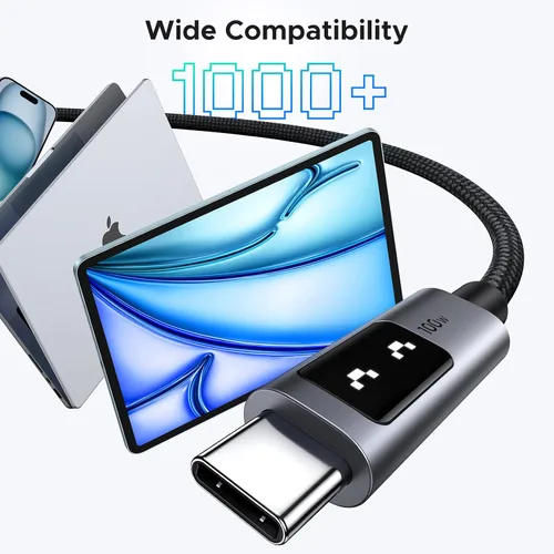 Vista 4 de UGREEN Uno - Cable USB C a USB C de 100 W, cable de carga rápida tipo C con pantalla LED para iPhone 17/17 Air/17 Pro/17 Pro Max/16, MacBook