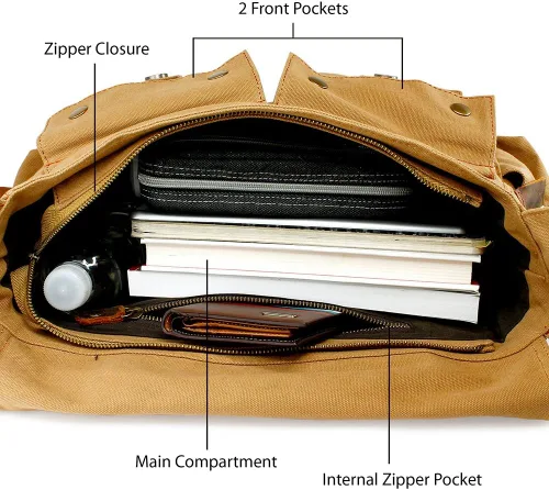 Vista 4 de Bolsa de mensajero para portátil vintage, de lona, de cuero, bandolera, bolso de hombro para computadora, viaje, oficina, bolso de mensajero