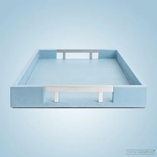 Vista 4 de Home Redefined - Moderna y elegante bandeja rectangular de 17.5 x 12 pulgadas, estilo shagreen, color azul bebé claro, con aspecto de cuero falso